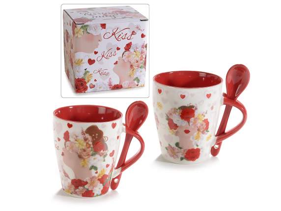Taza de porcelana Cara de mujer cucharita, caja de regalo