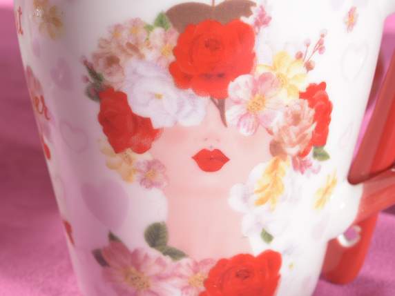 Taza de porcelana Cara de mujer cucharita, caja de regalo