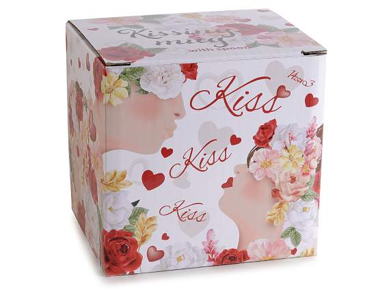 Tasse en porcelaine Visage de femme, cuillère, coffret cad