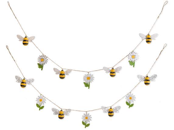 Garland with bees and flowers decoration in colored wood