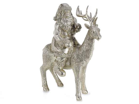 Moș Crăciun pe ren în rășină cu sclipici pentru a fi așezat