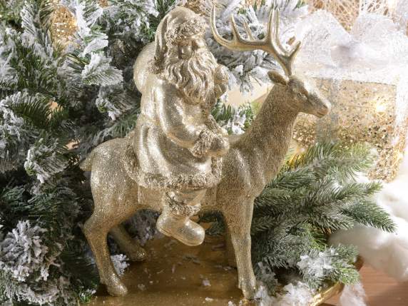 Moș Crăciun pe ren în rășină cu sclipici pentru a fi așezat