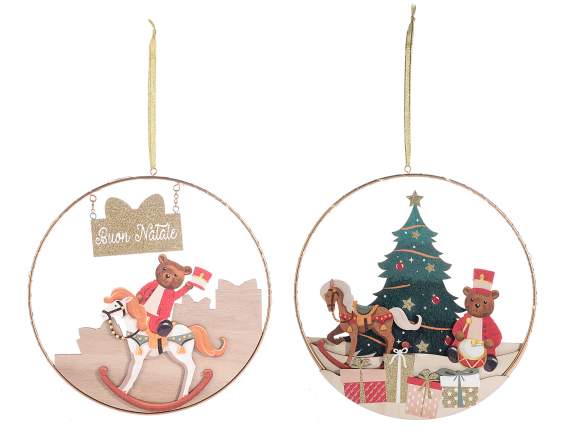 Décoration Noël en métal et bois à suspendre avec lumières