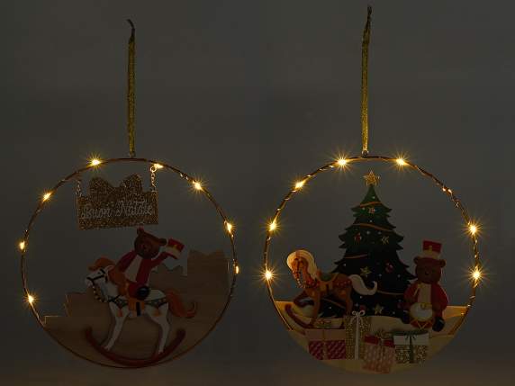 Décoration Noël en métal et bois à suspendre avec lumières