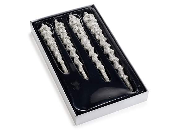 Lot de 4 glaçons en verre pailleté argenté à suspendre