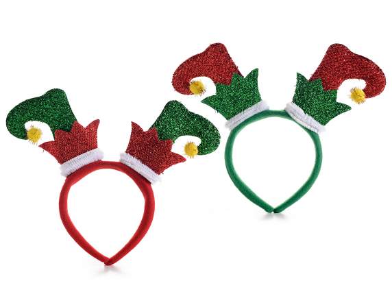 Diadema de tela con botas de elfo en tela lamé