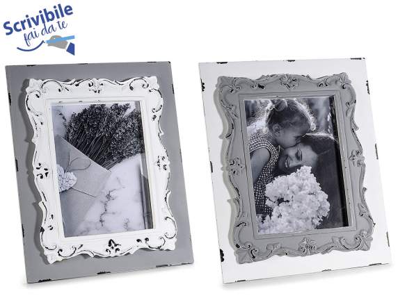 Wooden photo frame with double antique decoration to be plac