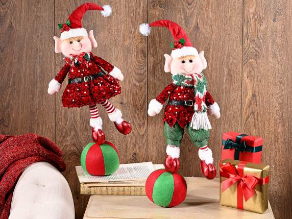 Duende navideño con vestido de lentejuelas en bola de tela