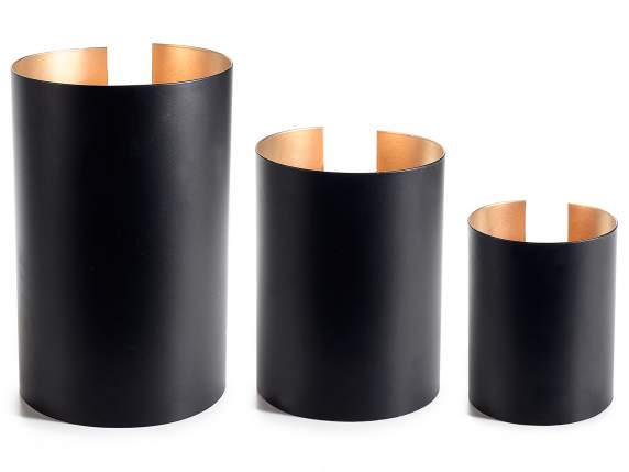 Set of 3 metal candle holders with gold interior