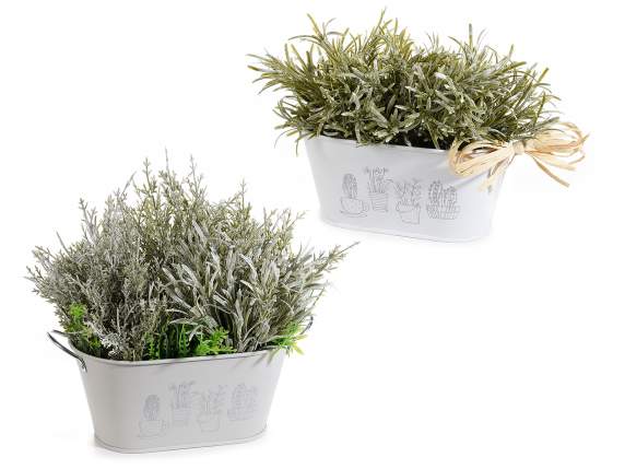 Vaza ovala din metal colorat cu maner si imprimeu cu plante