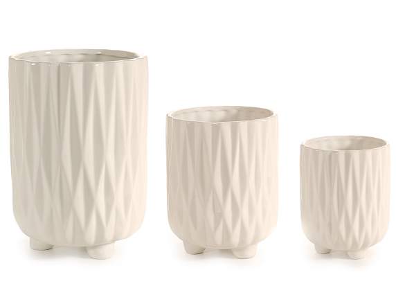 Set 3 vaze din ceramica lucioasa de culoare crem