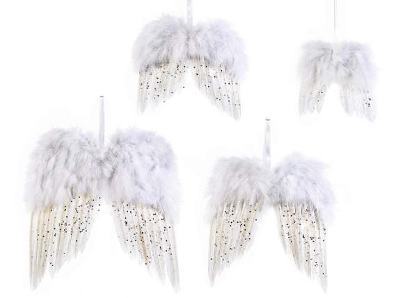 Set of 4 angel wings in feather and glitter to hang