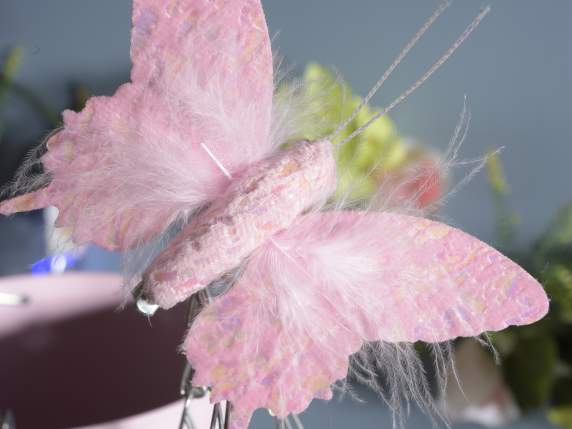 Blister with 2 butterflies in colored fabric and feathers w