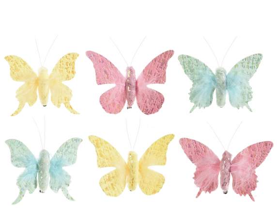 Blister with 2 butterflies in colored fabric and feathers w