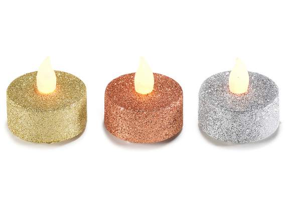 Pack of 4 battery-powered tealights with glitter and flicker