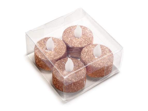 Pack of 4 battery-powered tealights with glitter and flicker
