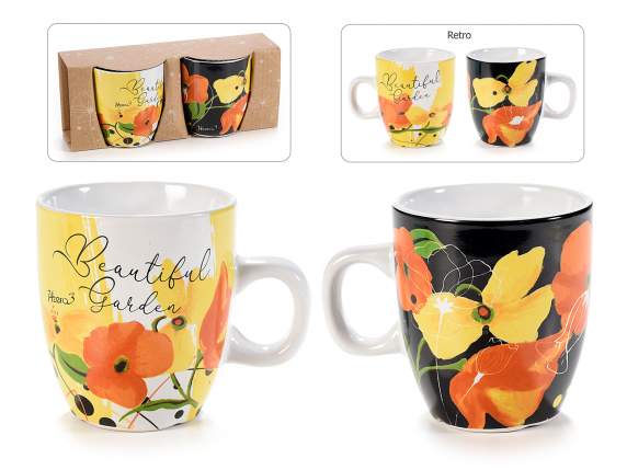 Pack of 2 ceramic cups with Poppies - Geranium print