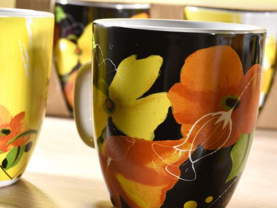 Pack of 2 ceramic cups with Poppies - Geranium print