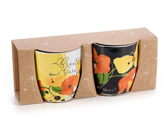 Pack of 2 ceramic cups with Poppies - Geranium print