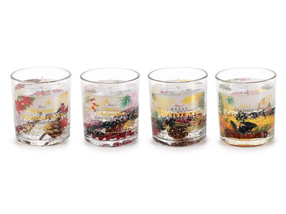 Scented candle in glass jar with gel and decorations
