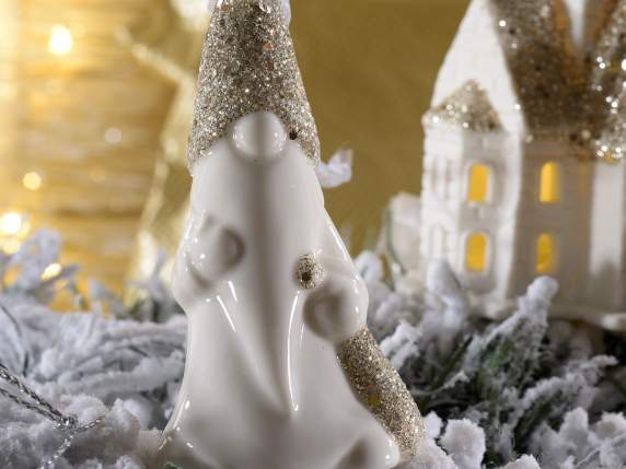 Glossy porcelain Santa Claus to hang with gold glitter