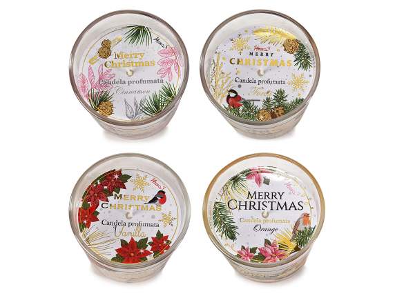 Bougie parfumée en pot de verre avec gel et décorations