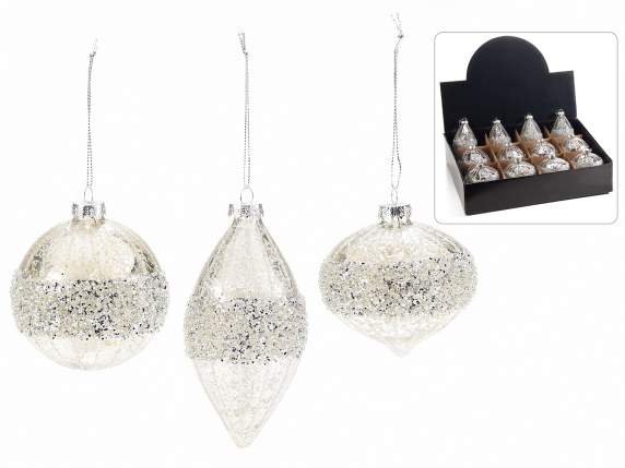 Boule de verre effet antique avec strass et paillettes sur p