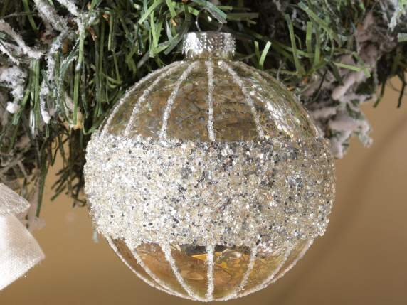 Boule de verre effet antique avec strass et paillettes sur p