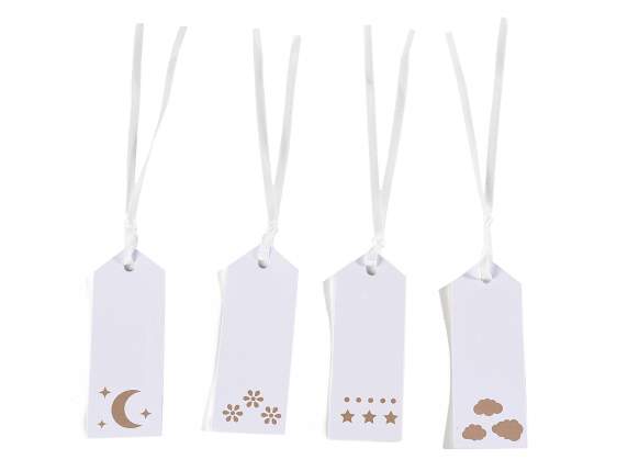Lot de 50 étiquettes papier blanc Ciel et Terre et ruban sat