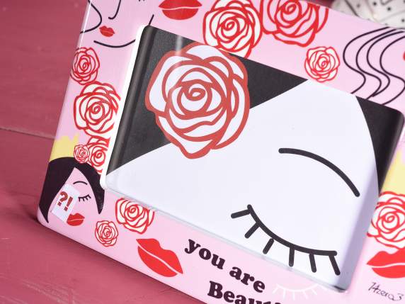 Cadre photo en céramique brillante à poser Visage de femme