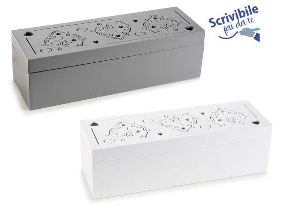 Heart perforated wooden tea - spice box with 3 compartments