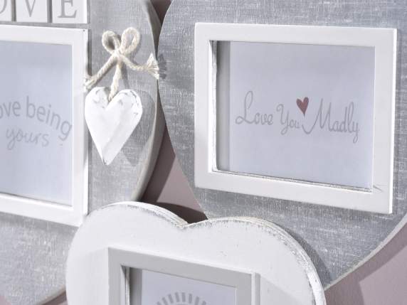 Wooden photo frame with 3 heart frames to hang