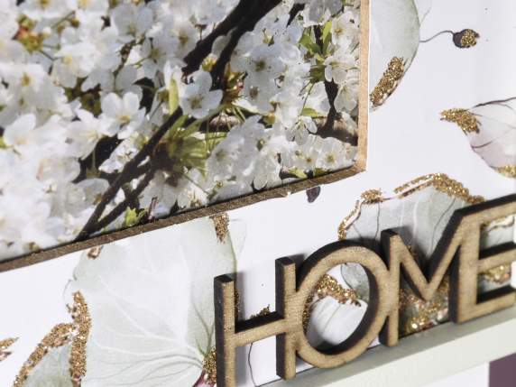 Triple photo frame in wood with Flowers decorations to h