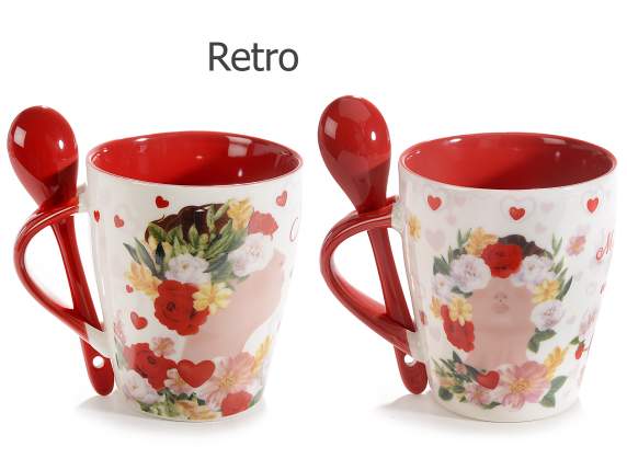Porcelain cup Womans face, spoon, gift box