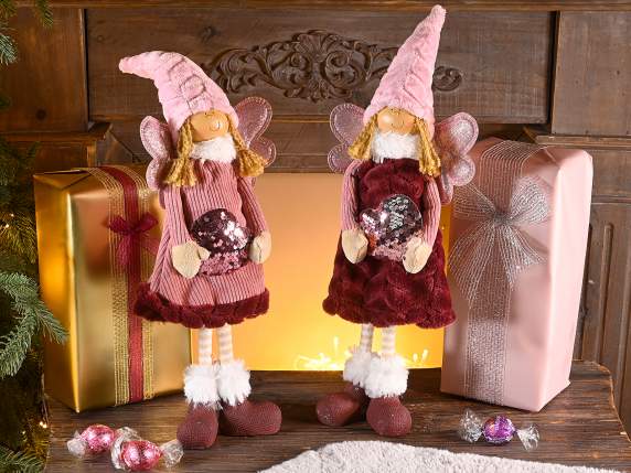 Ángel de tela y peluche acolchado con corazón de lentejuelas