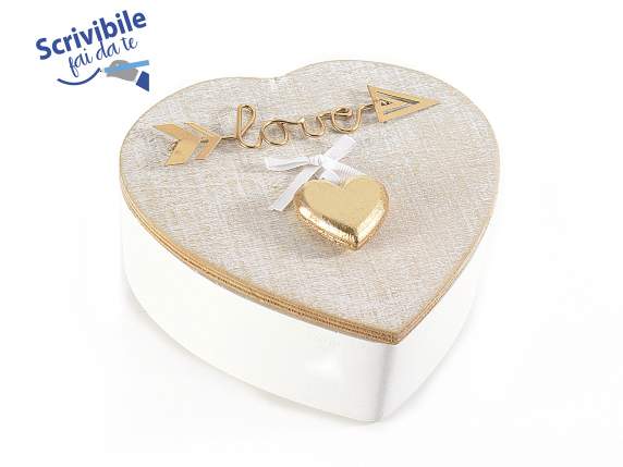 Caja corazón de madera con escrita love y corazón oro