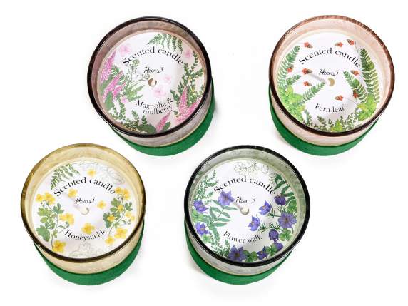 Vela perfumada en frasco de vidrio satinado y terciopelo