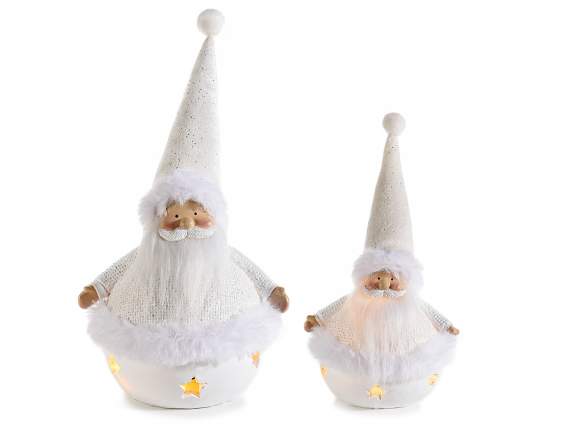 Set 2 Papá Noel en resina y ecofur para apoyar con luz led