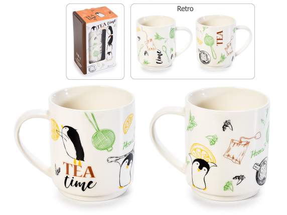 Gift box with 2 porcelain cups with penguin decoration