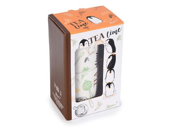 Gift box with 2 porcelain cups with penguin decoration