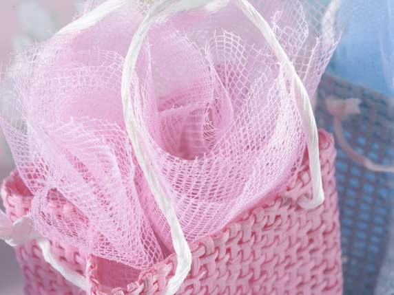 Pink paper bag with handles and applied teddy bear