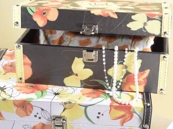 Set of 2 wooden trunks Poppies - Geranium design