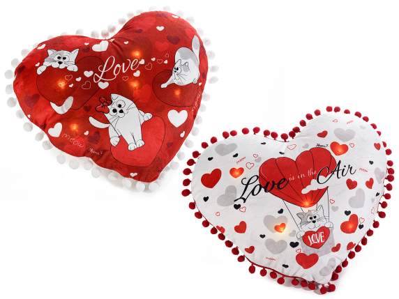 Padded cushion with removable cover with Cats in love led