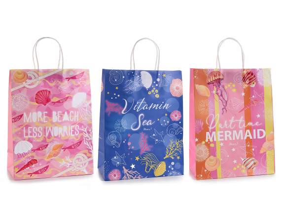Bolsa-sobre de papel grande con estampado marino