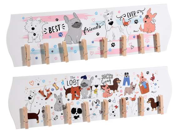 Decorat din lemn Happy Dogs cu 8 cuie de agățat