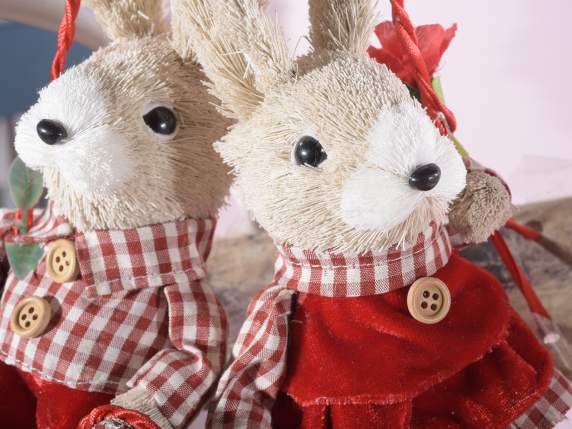 Pair of fiber bunnies on a swing to hang