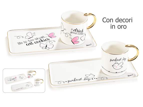 Tasse et soucoupe en porcelaine avec poignée et décorations