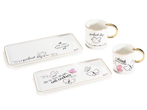 Tasse et soucoupe en porcelaine avec poignée et décorations