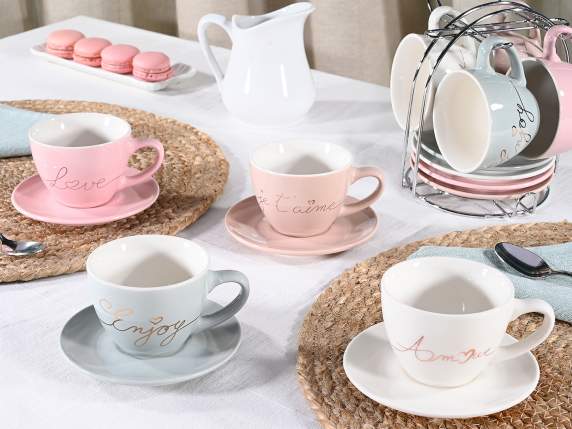 Coffret de 4 tasses et soucoupes 130 ml en porcelaine