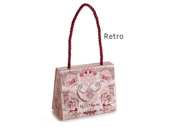 Paper handbag with Cupid print and red rope handle